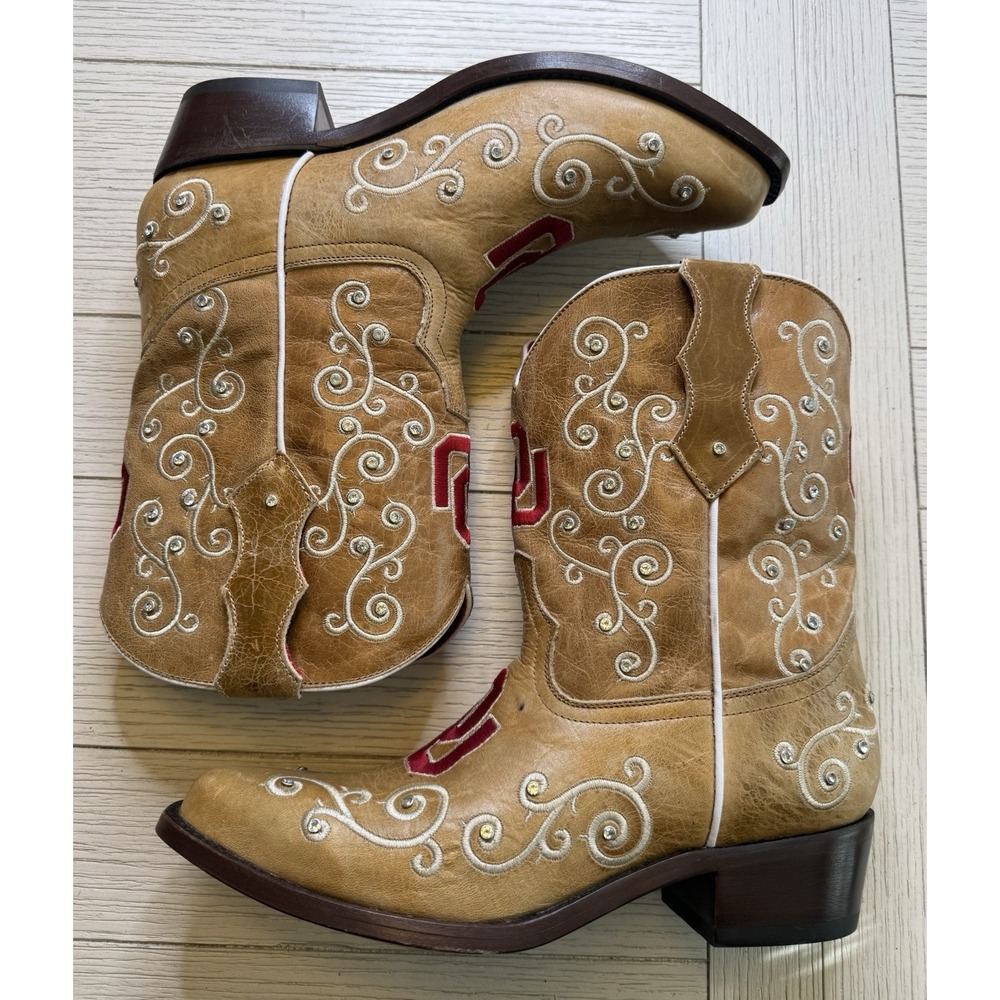 NCAA Vaccari OU Oklahoma Sooners Women 10 Midcalf Leather NWT Cowboy Boots Rare - Picture 10 of 12